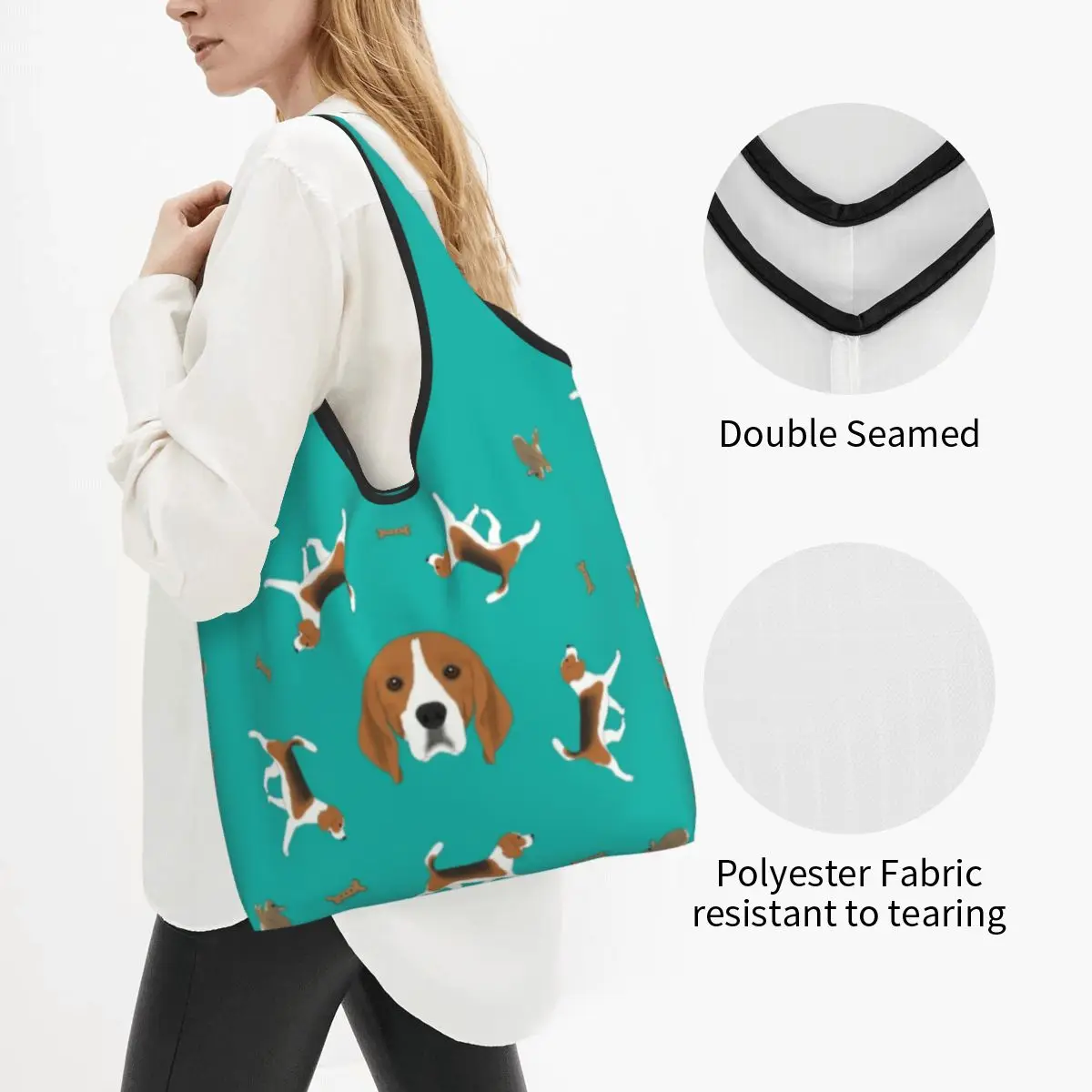 Custom Beagle Bunch Grocery Shopping Bag Custom Shopper Tote Shoulder Bag Large Capacity Portable Handbag