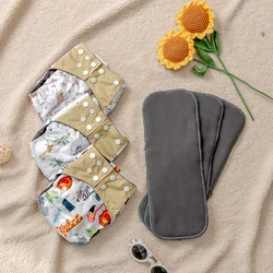 Elinfant 6PCS Waterproof Baby Cloth Diapers,Absorbents Bamboo Charcoal Inserts,Reusable Pocket Cloth Diapers For 3-15kg