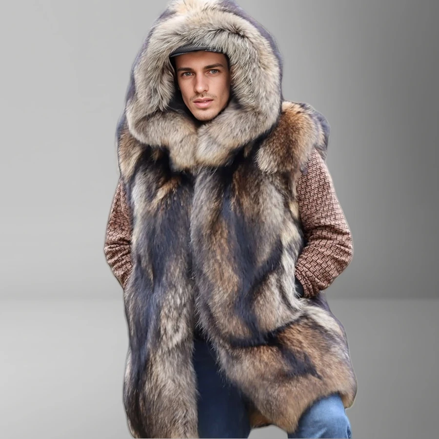 Natural Raccoon Fur Vest Men's Winter Warm Raccoon Fur Jacket With Hood Furry Jacket Best Selling Real Fur Sleeveless Vest