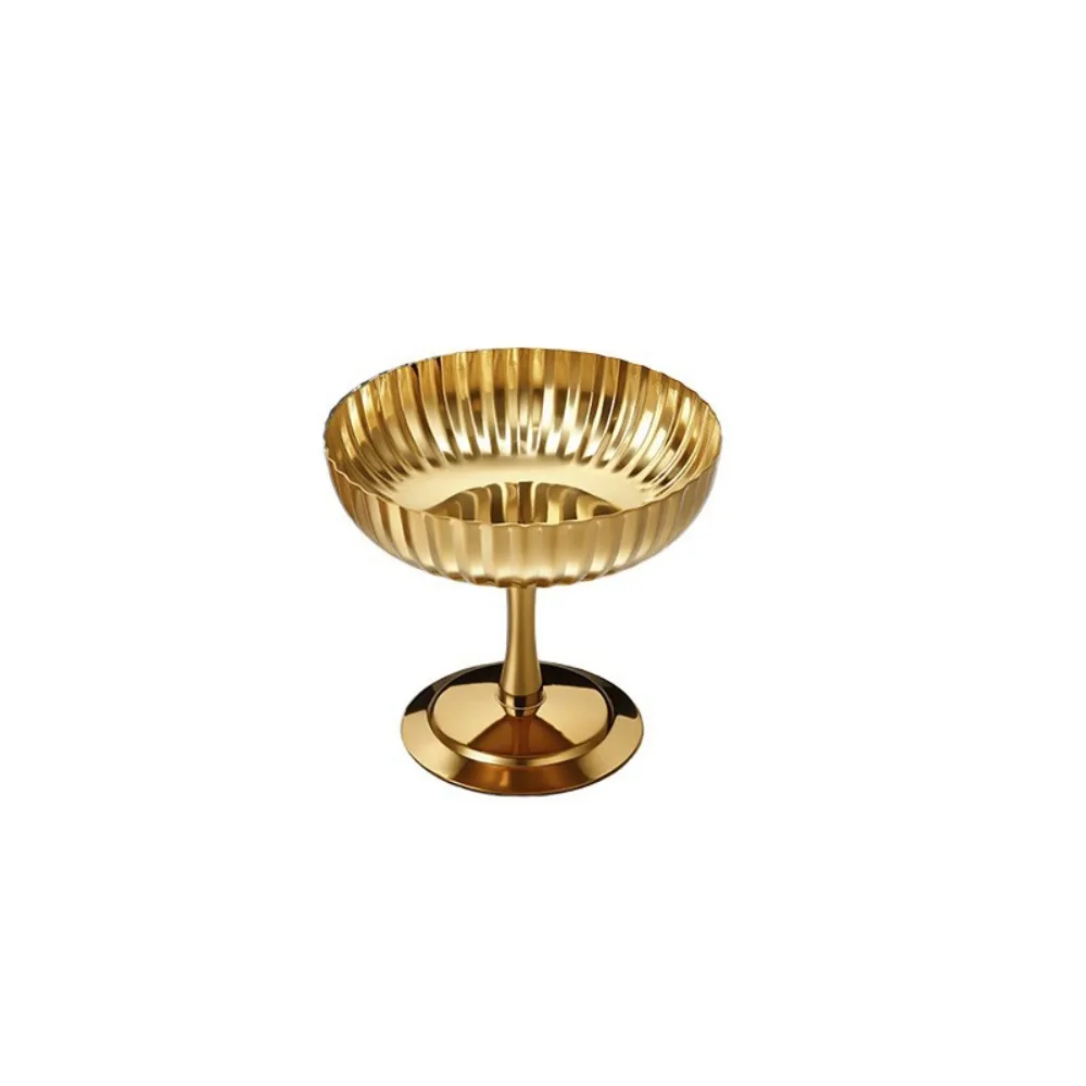 Food Grade Stainless Steel Dessert Bowl Retro Style High Footed High Footed Ice Cream Cup Reusable Striped Design