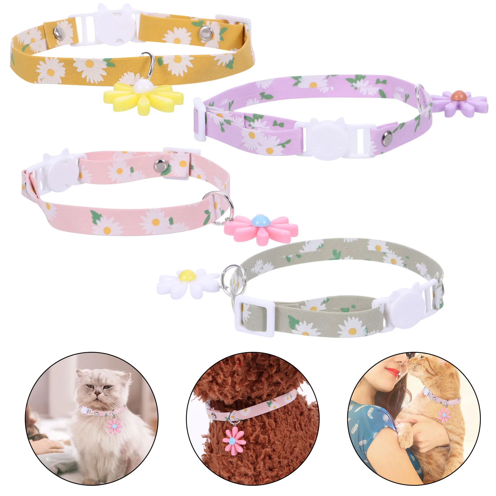 

4Pcs Daisy Collar Adjustable Neckwear for Kittens Cats Indoor Cute Christmas Birthday Cat Collar Supplies