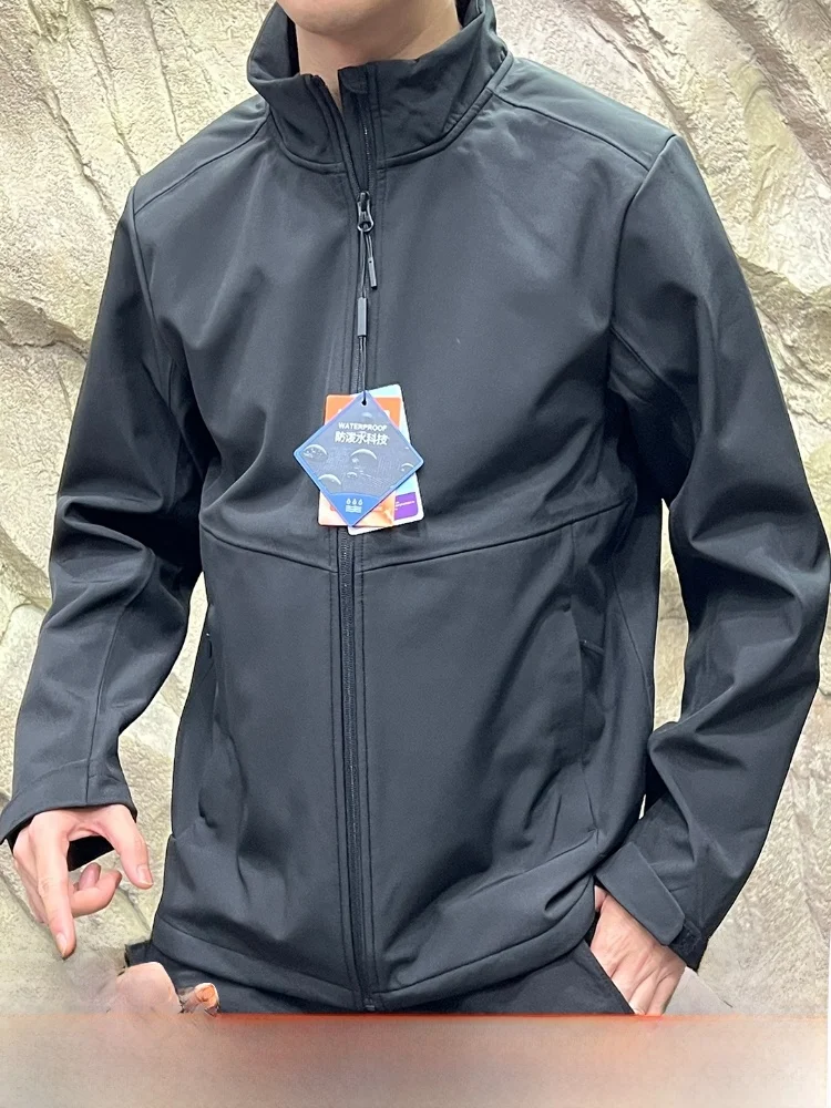 

High-End Fully Sed Jaet for Men Fce Lined Waterproof Soft ell Jaet Outdoor Sle Zipper Closure Long Sve Stand...