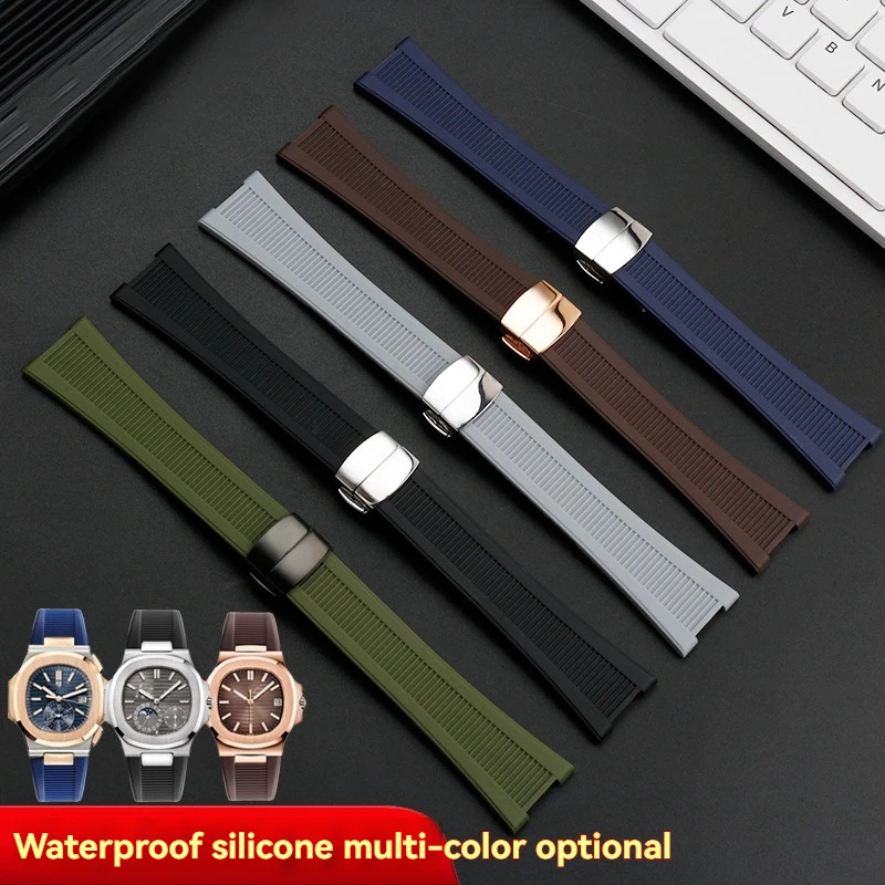 Dla PATEK PHILIPPE Nautilus 5711 5712 5980 wodoodporny silikonowy pasek do zegarka z zapięciem motylkowym pasek zamienny