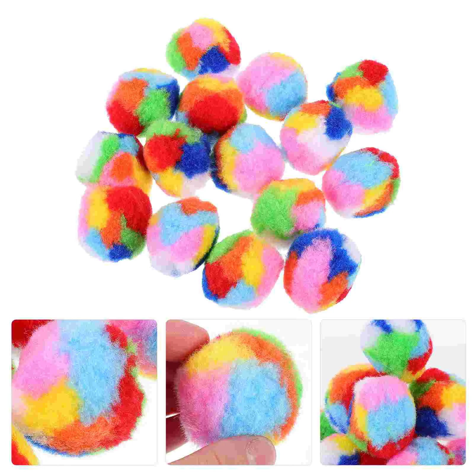 20 Pcs Cat Training Ball Kitten Puff Balls Pompom for Kittens Rainbow Cats Indoor Pet