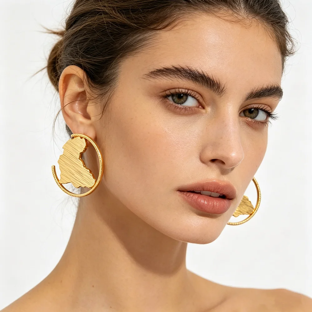Afrikanisches Goldschmuck-Set 18K Vergoldete Halskette und Ohrringe Armreif Ring Set für Frauen Klassisches Design Clip-Schmuck – Detail 14