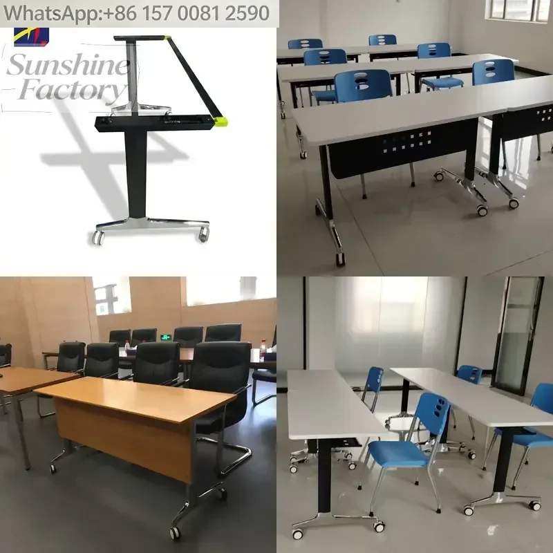 Dark Gray Modern Steel Folding Training Table Frame Adjustable Height Conference Table Legs for Hospital School Office
