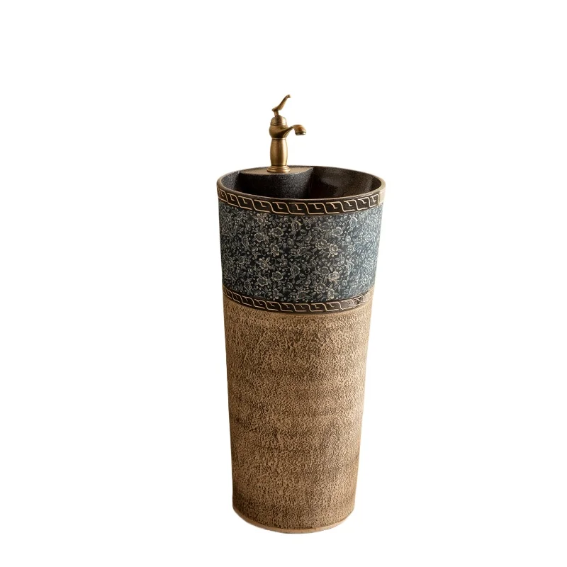 

Balcony column basin Ceramic column wash basin Integrated floor-to-ceiling outdoor wash basin