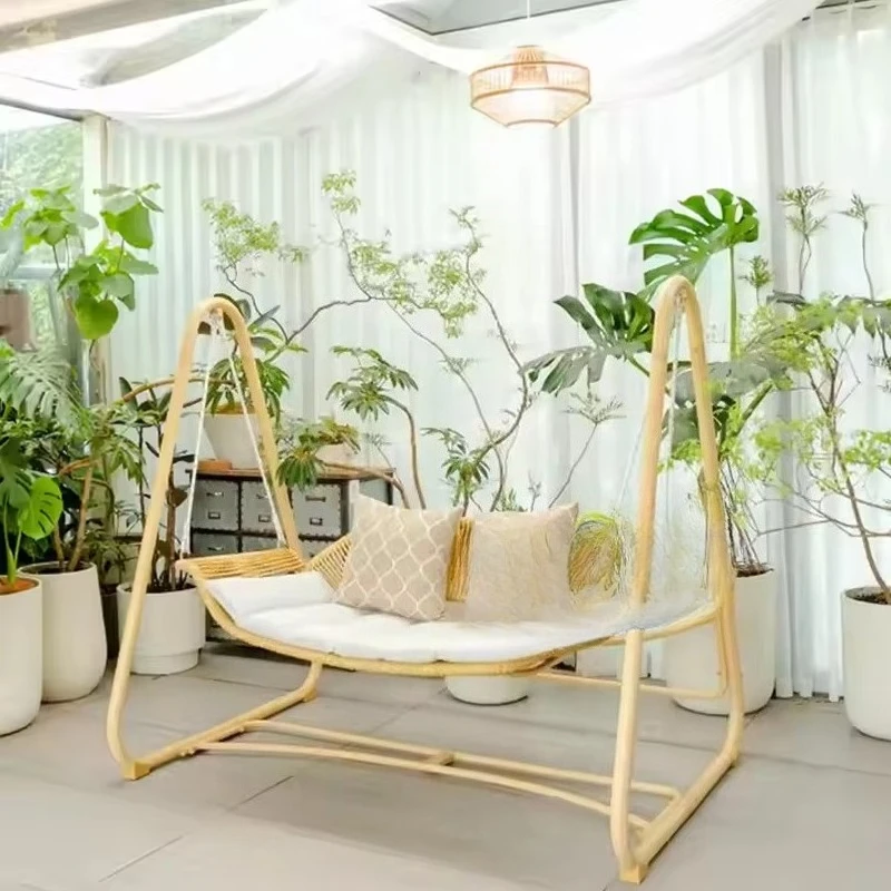 All-Weather Large Wicker Rattan Hanging Chair Swing with Steel Frame Set Outdoor Furniture Hammock