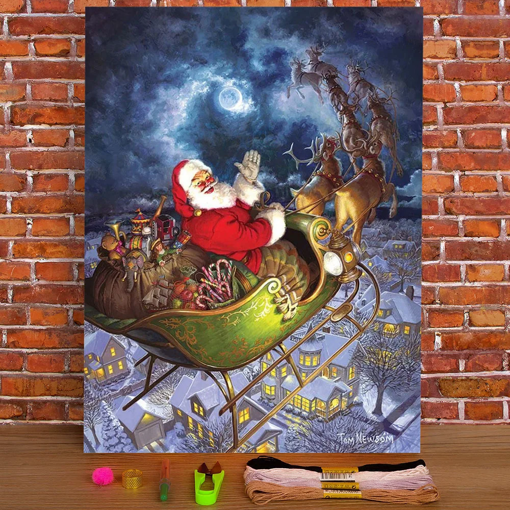 Christmas Santa Claus Printed Water-Soluble Canvas 11CT Cross Stitch Patterns DIY Embroidery DMC Threads Handmade       Decor