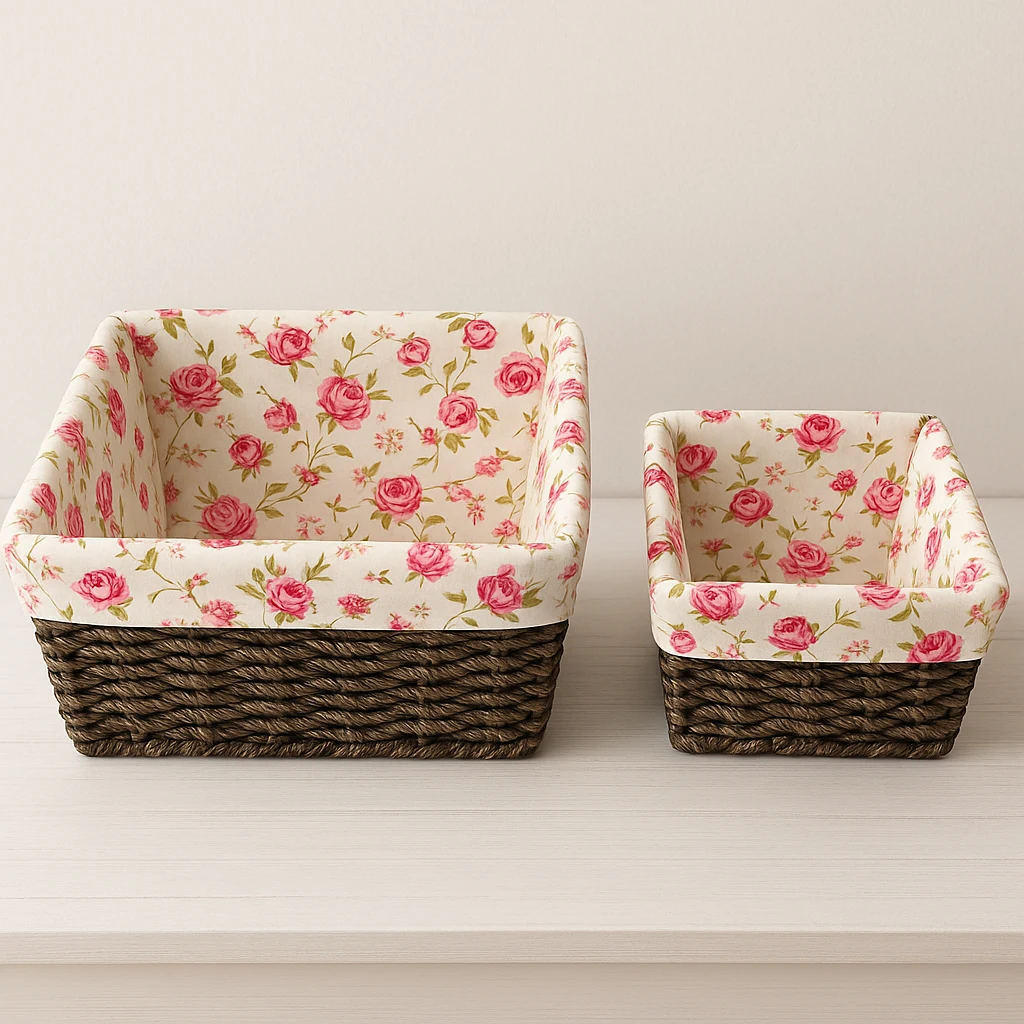 

Большая прямоугольная плетеная корзина из 2 упаковок, корзины ручной работы с цветочным принтом, долговечные изделия ручной работы