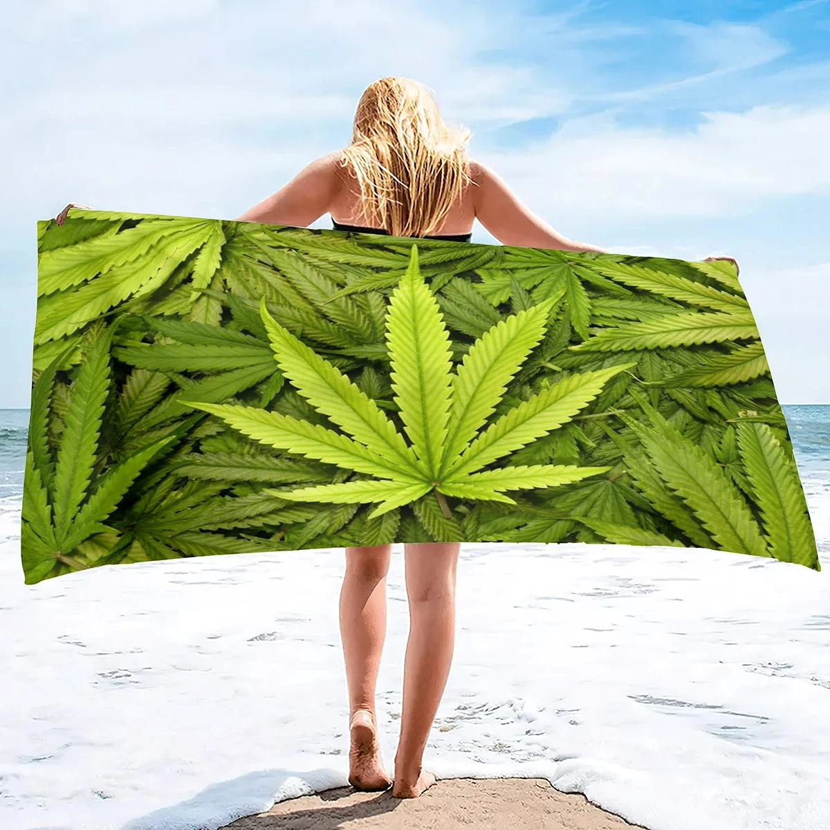 Green Leaf Weed Beach Towel 3D Marijuana Leaf Green Plants Adults Kids Lightweight Towels Large Shower Towel Kid Face Washcloth