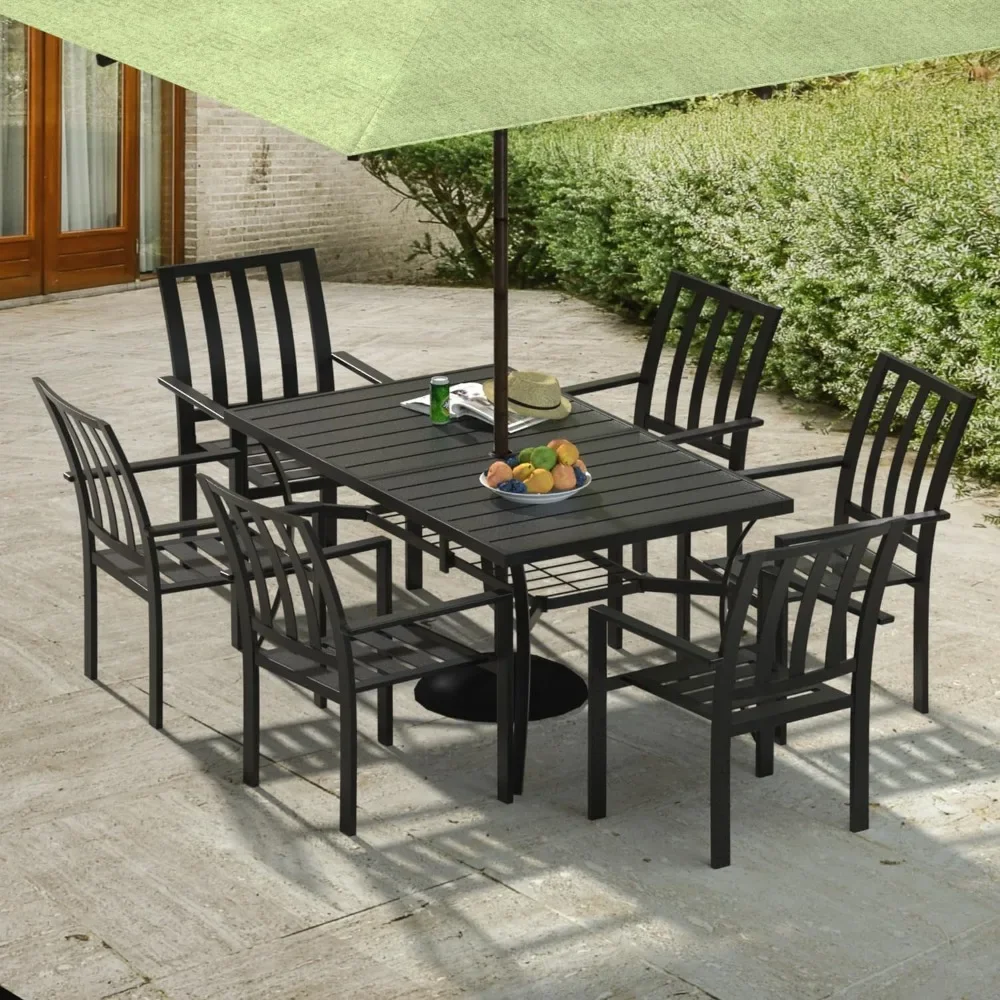 Chair Set Garden Backyard Outdoor Metal Chair with Armrest Support 325 pounds, Set of 2, Standard, Black Stripe