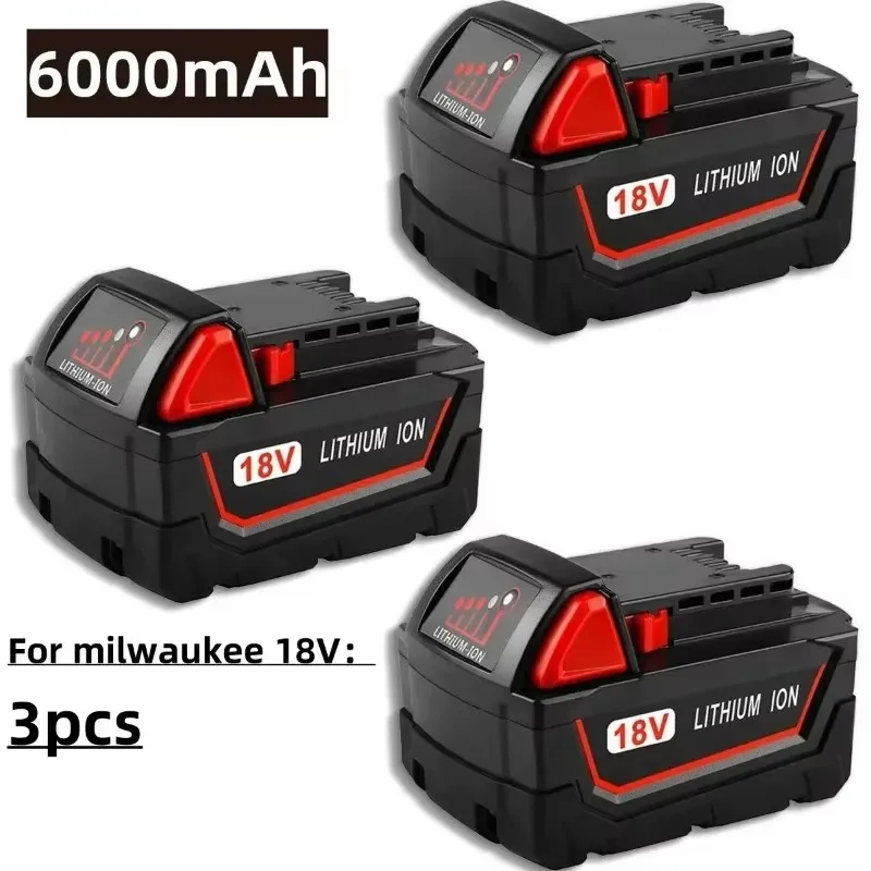 For Milwaukee M18 Power Tool Battery, Charger, BR, XC, 18V, 6000mAh M18B5, 48-11-1860, Built-in 18650 Battery