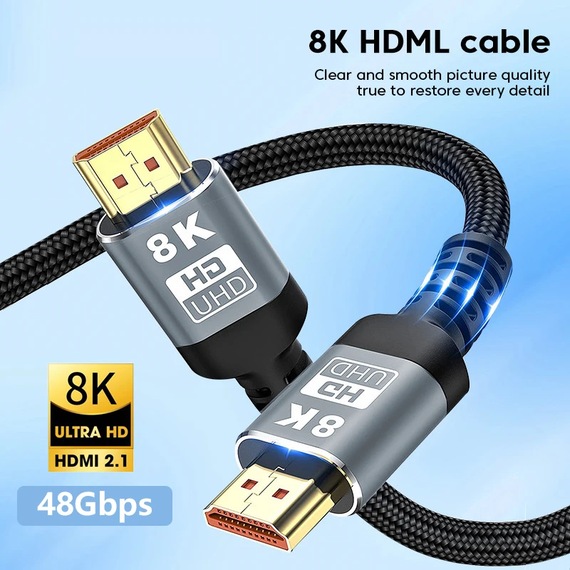 HDMI 8K Cable 8K/60Hz 4K/120Hz UHD HDR 48Gbps Adapter HDMI Cable 5M for devices large laptops high-definition TV projectors