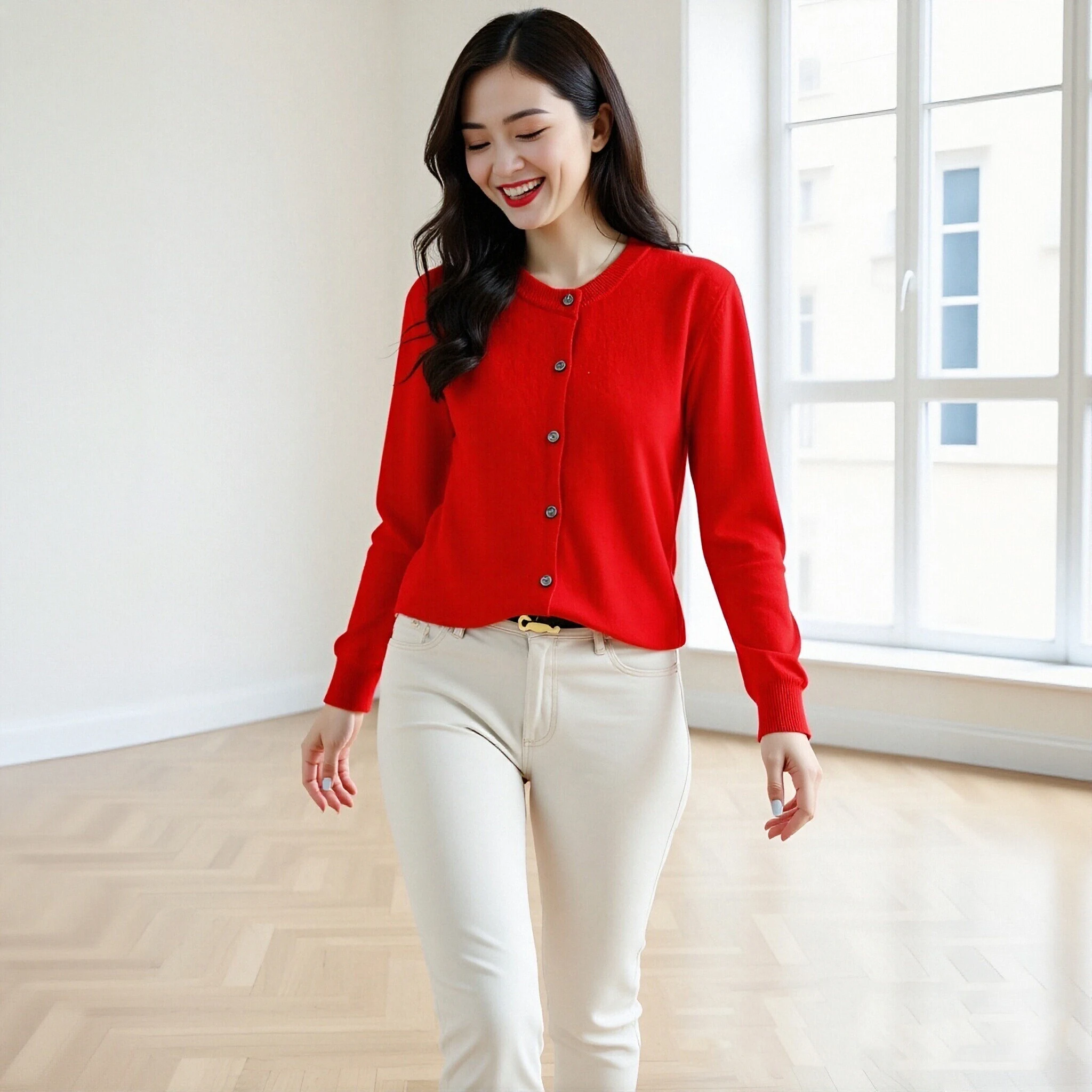 

Женский весенний трикотаж, элегантный женский вязаный свитер, пальто с круглым вырезом и длинными рукавами на каждый день, модное для женщин