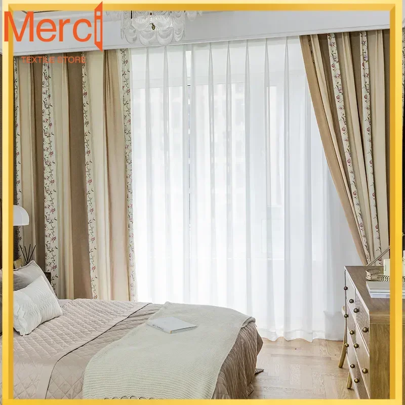 

Simple Finished Customize Tulle Curtain For Living Room Dining Bedroom Modern Polyester-Cotton Printed Curtains High Shading