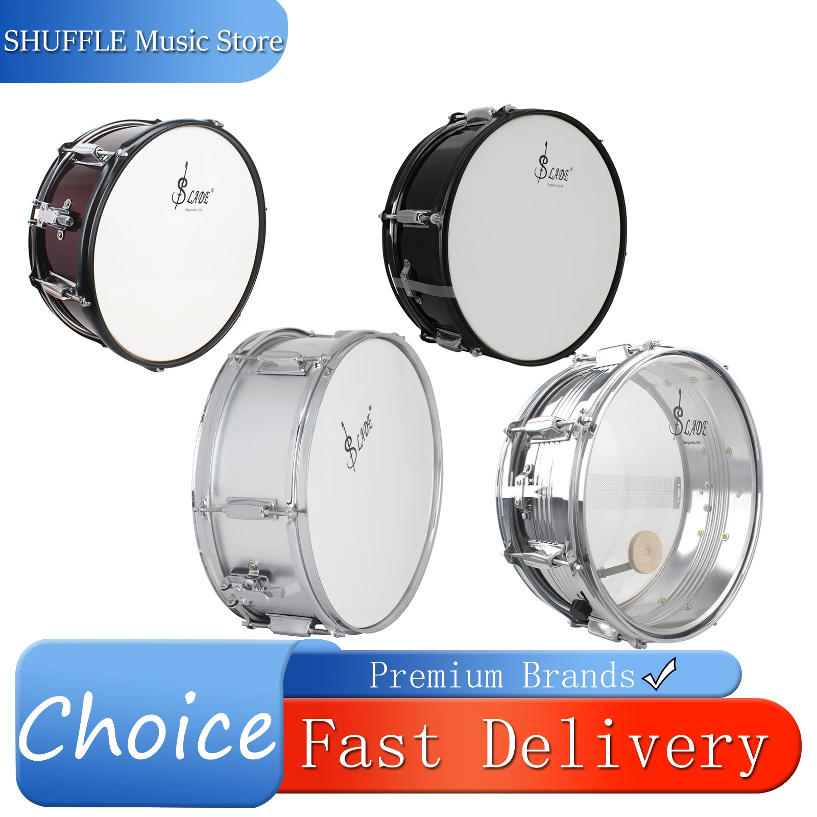 

Барабан SLADE Snare Drum, 14 дюймов, из нержавеющей стали, с белой мембраной, профессиональный ударный инструмент, в комплекте с палочками для барабана