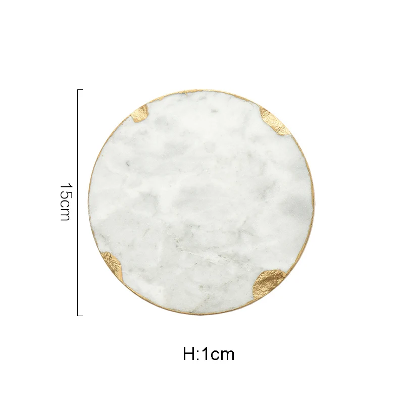 European Natural Marble Golden Stroke Cake Trays Decorative Modern Jewelry Cosmetic Storage Tray Dessert Plate Coffee Coaster