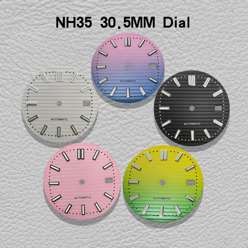 NH35 dial, 30.5mm Nautilus dial, S logo, green luminous, suitable for NH35/NH36 movements, watch dial modification accessory.