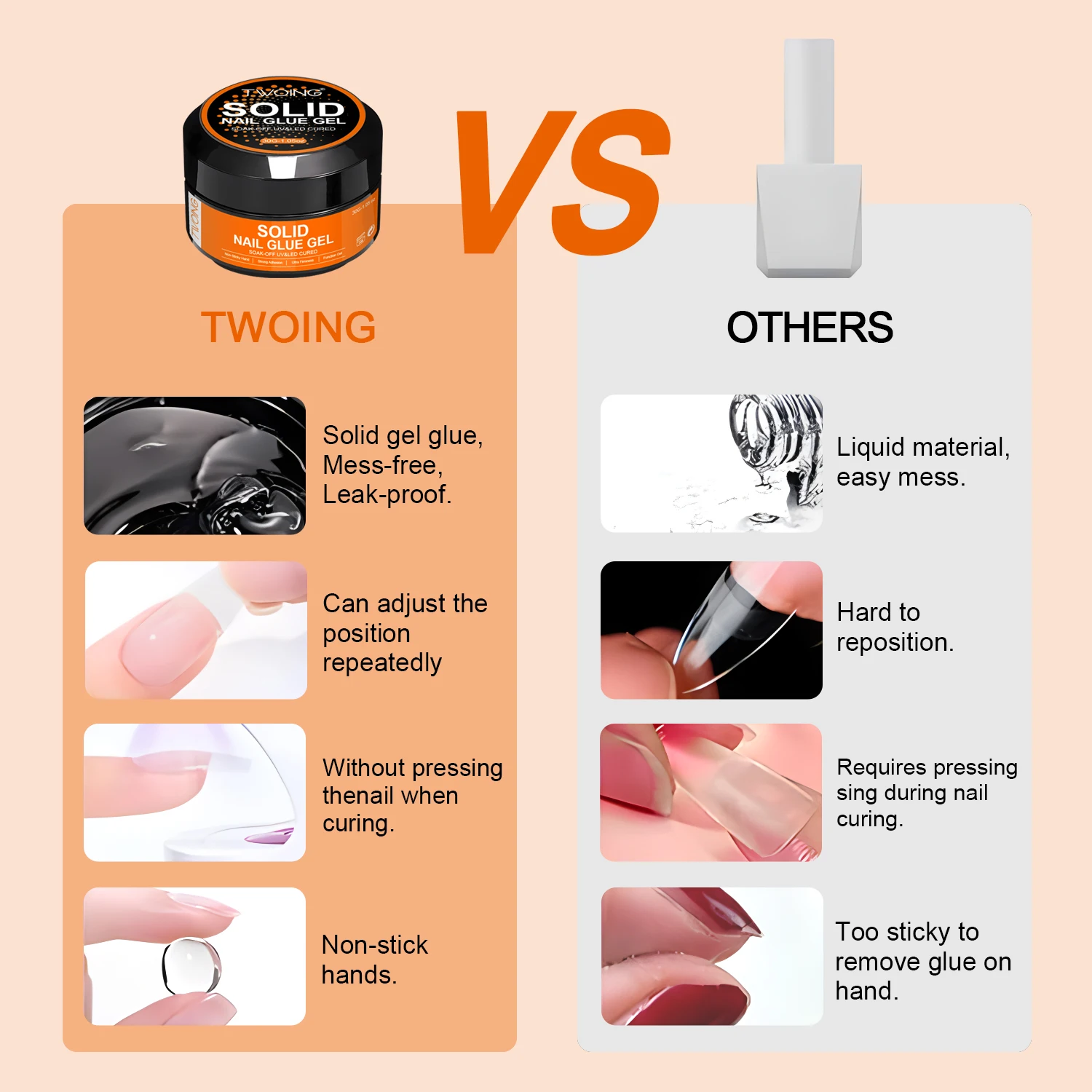 30g Solid Nail Glue Gel for False Nail Tips, Huge Capacity Press on Nail Glue Strong Adhesive Solid Rhinestone Glue Gel UV Glue