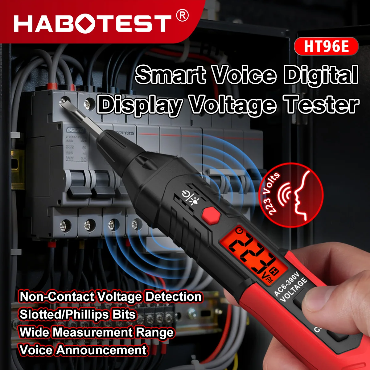 HABOTEST HT96E Smart Voice-Guided Voltage Tester and Screwdriver Combo with Voice Prompts and Dual-Color Backlight
