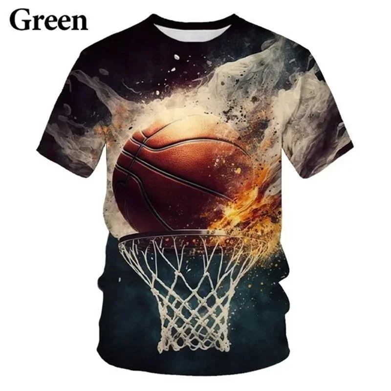 3D Printed Basketball T-Shirt For Men Interesting Sports Pattern Tee Shirts Fashion Short Sleeve Tees Oversized Round Neck Tops