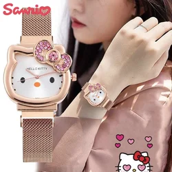 Kawaii Hello Kitty Quartz Watch Women Students Kawaii Ashion Watch with Steel Wristband Anime Cute High Quality Casual Watches