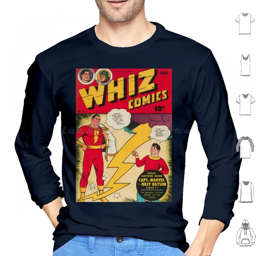 Cómics Whiz # Sudadera con capucha de algodón de manga larga, Shazam, Capitán Fawcett, cómics, superhéroe, años 40, vintage, antiguo, retro, clásico, era de oro