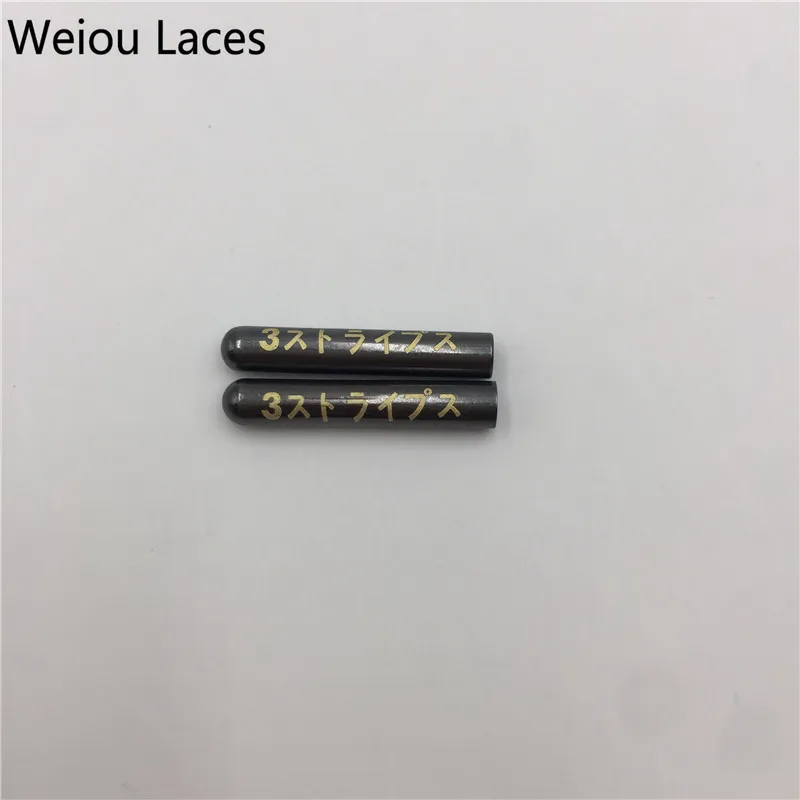 Weiou 4pcs/1Set 3.8x22mm Silver Gold GunBlack Rose Gold Seamless Metal Aglets With Lasering Japanese Letter Shiny Shoelace Tips