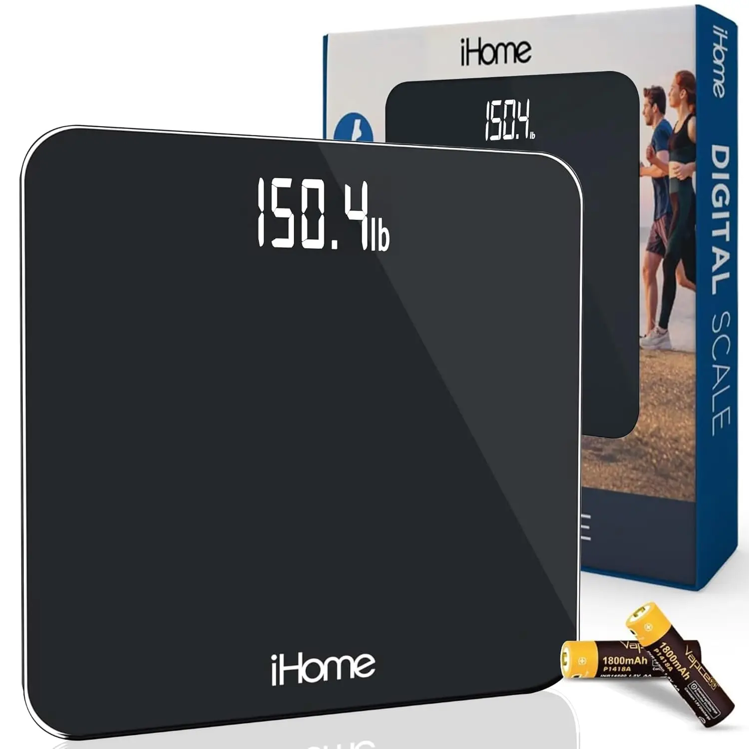 

Digital Bathroom Scale with Batteries Included, Accurate Body Weight Measurement in Sleek Black Design