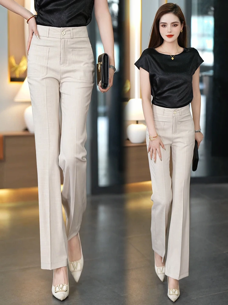 

Ice Silk High Waist Slim Straight Leg Trousers Summer Thin New Style Women's Fashion Pants Korean Style Commute Wind