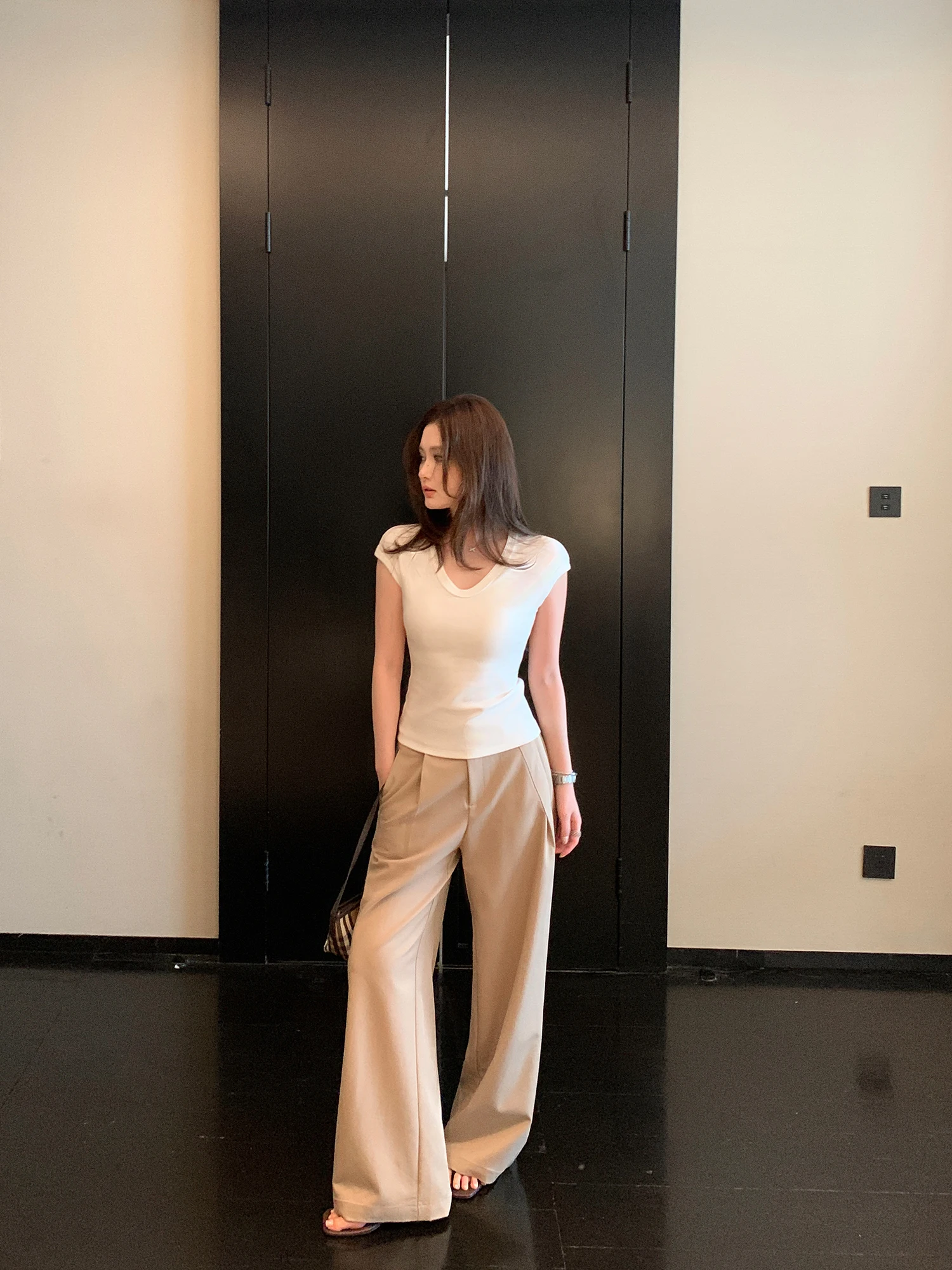 Pusumede High Waist Wide Leg Suit Pants Women Loose Slimming Personality Casual Long Trousers Fashionable Ladies Pants