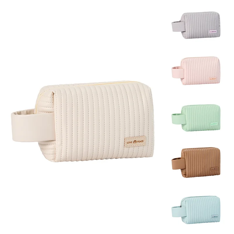 Stripes PU Makeup Pouch Comestic Bag borse da toilette da viaggio portatili Mini borsa per le donne stile Trendy Orangnizer