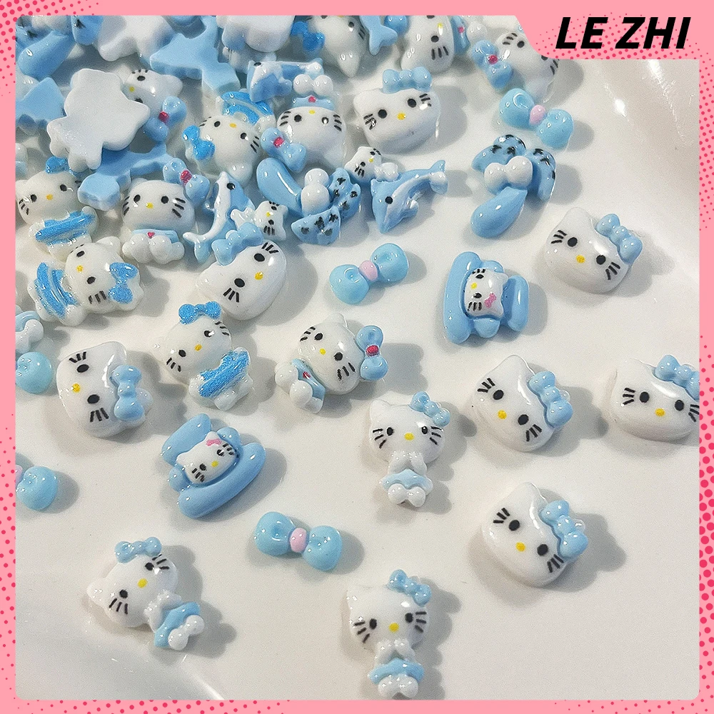 Blue White Hello Kitty Nail Art Party Sticker Decoration 3D Resin Bownot Swimming Ring Party Sticker Nail Charm Accessories