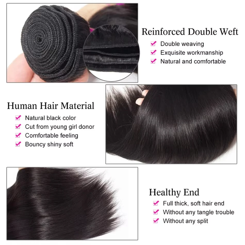 Extensiones de cabello humano liso brasileño Lafino, oferta de extensiones 100% sin procesar, promoción, tejido, mechones de cabello de 30 pulgadas para mujeres