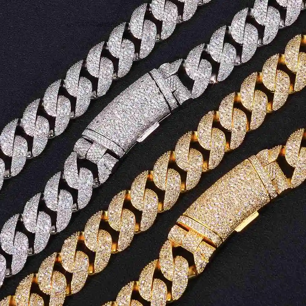 Men NUOYA Women 22MM Diamond Cuban Chain Curved Flip Buckle Chain Iced Out Zircon Cuban Necklace Hip Hop Jewelry..