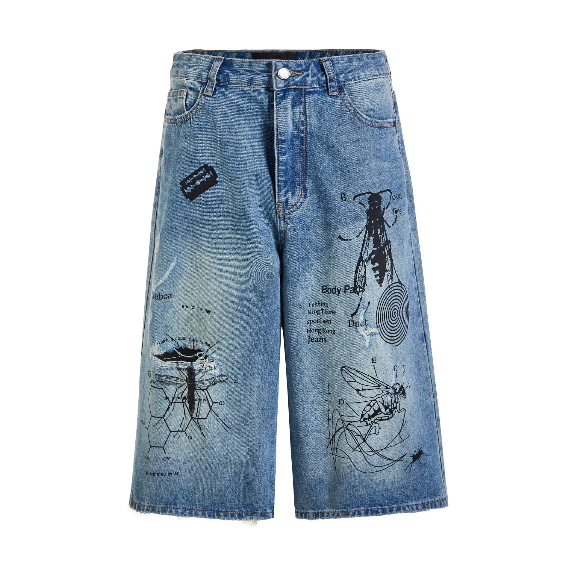 MADE EXTREME Retro Street Graffiti Jorts Destroys Wormhole Cropped Jeans