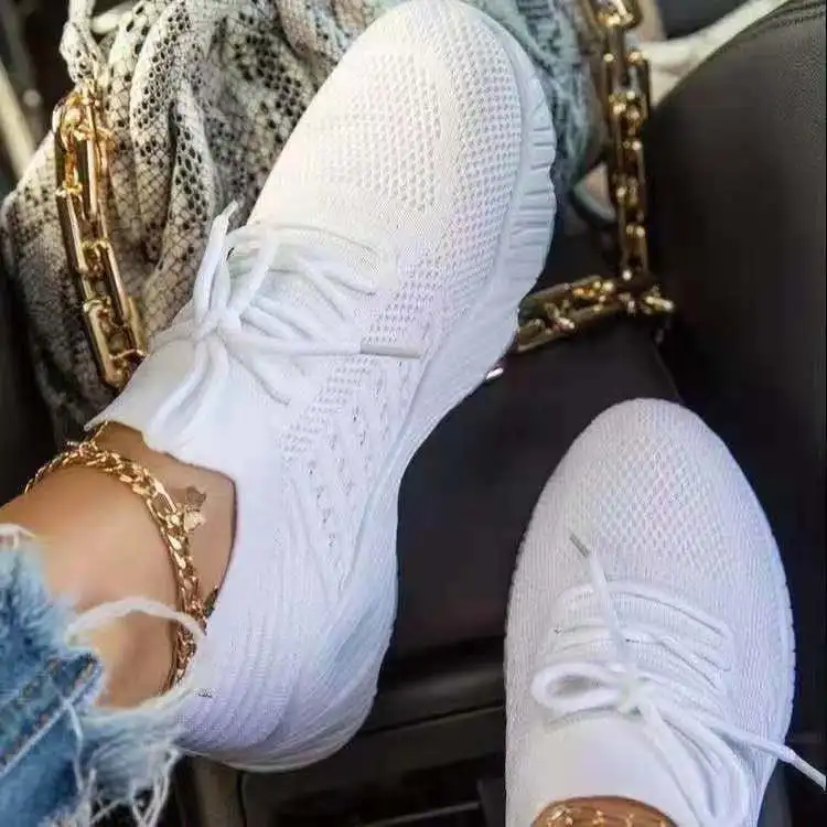 Sneakers Shoes 2021 Fashion Lace Up Platform Women\'s Shoes Summer Plus Size Flat Mesh Sports Shoes Woman Vulcanize Shoes