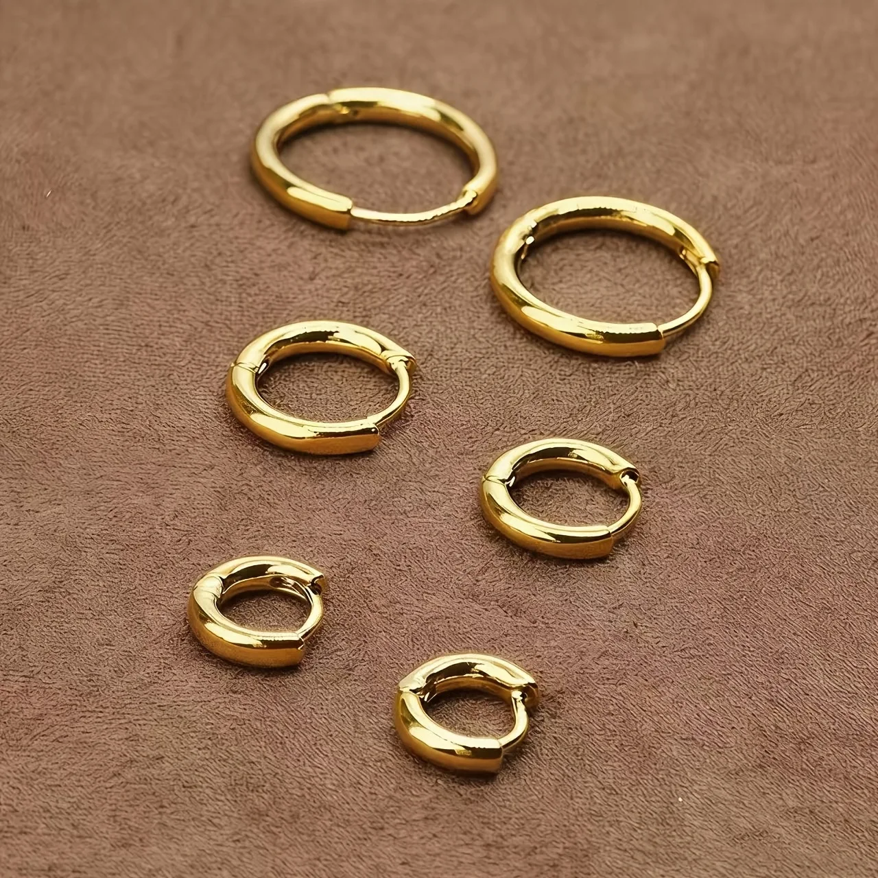 A Set 6pcs Stainless Steel Brief Circle Hoop Earrings Gold Color Men And Women No Fade Allergy
