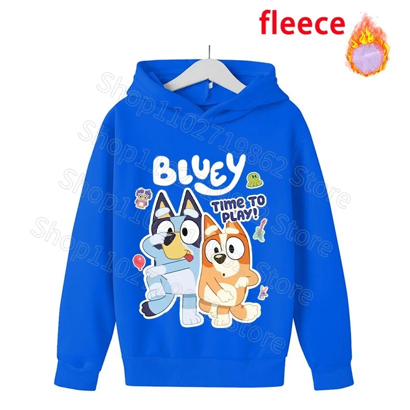 New Bluey Bingo Child Fleece Hooded Sweatshirt Boys Girls Clothes Warm Comfortable Cartoon Anime Graphic Print Sweatshirts Gifts