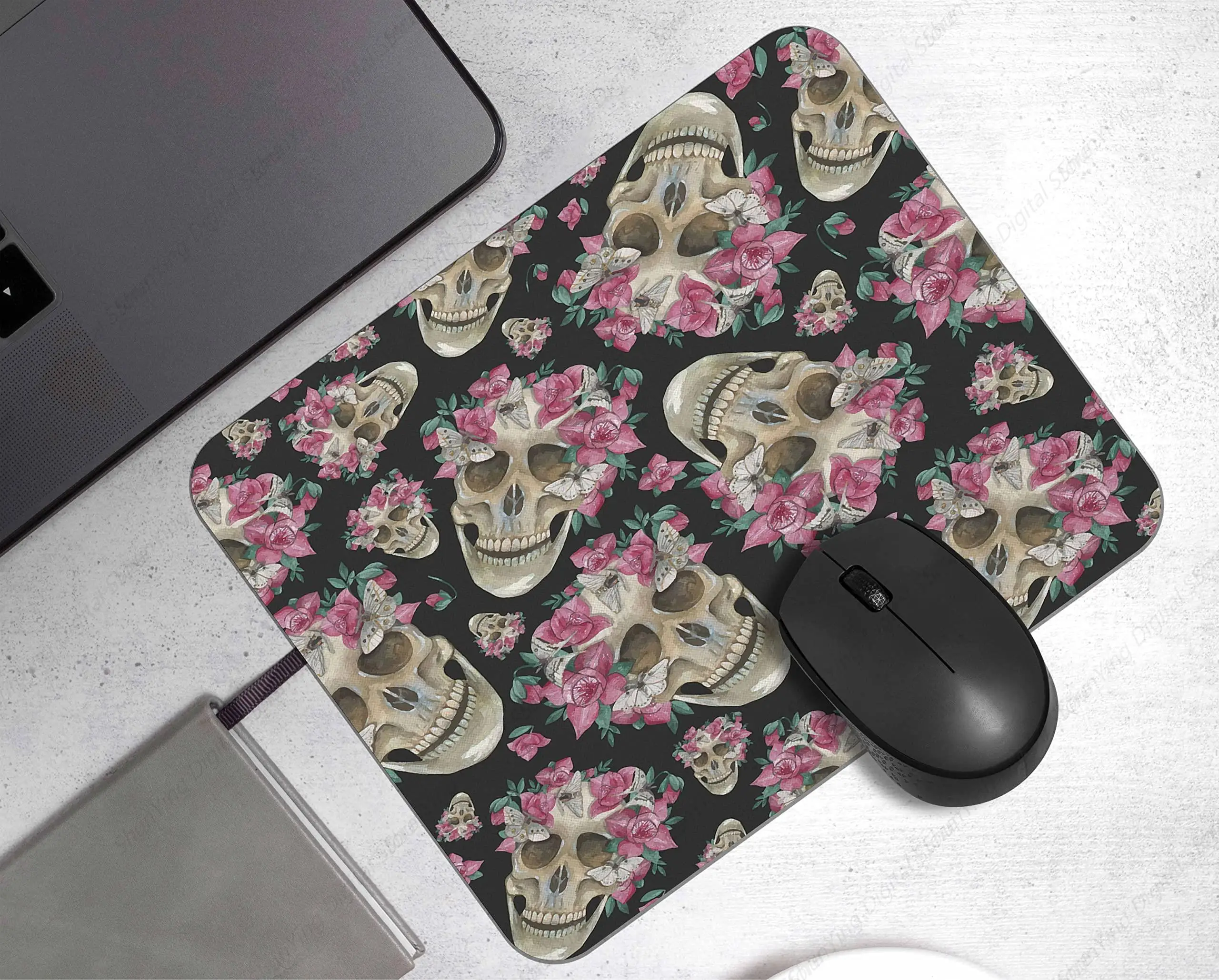 Mouse Pad Gift Gothic Pink Flower Skull Mysterious Anti Slip Rubber Mouse Pad Suitable For Computers Laptops Offices