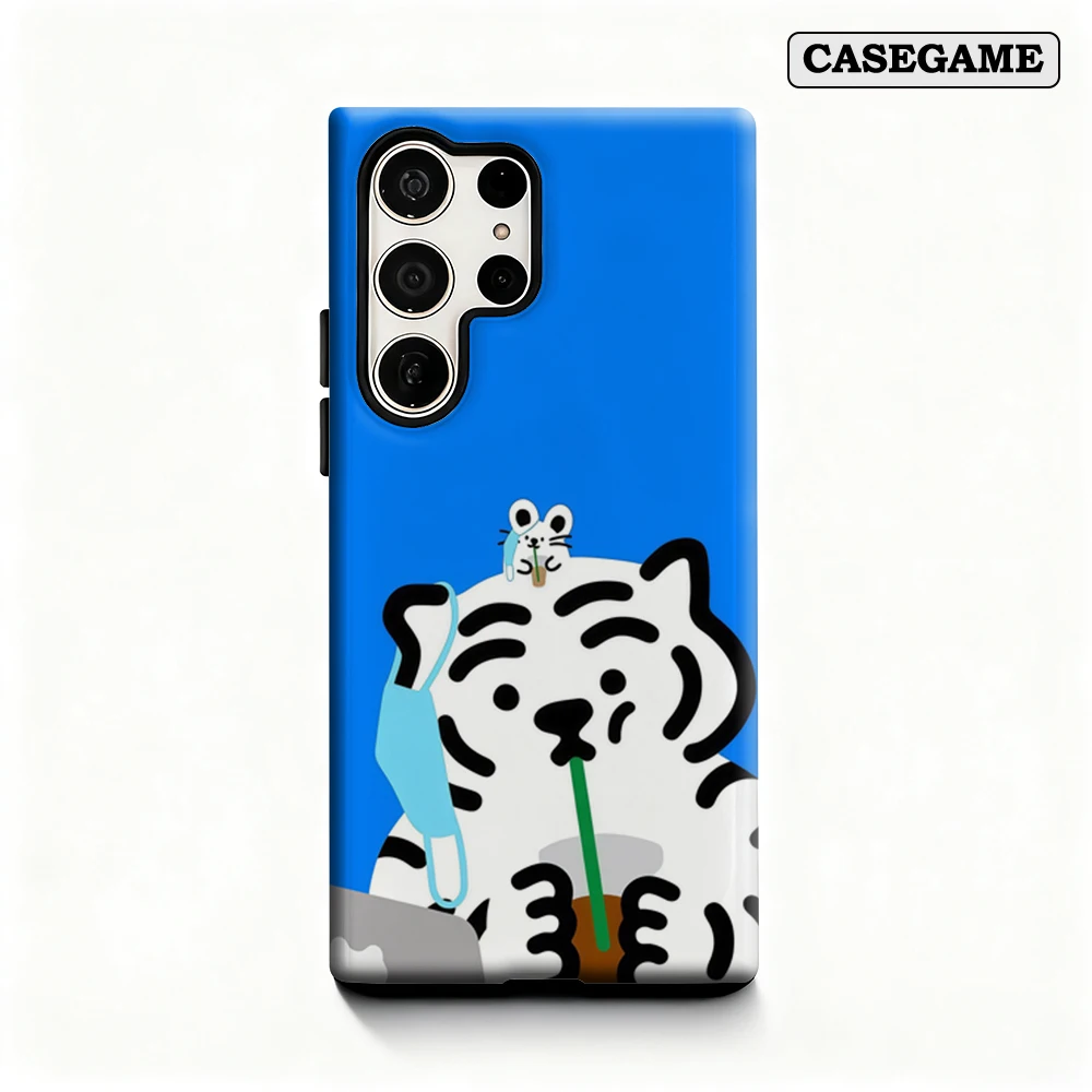 Cute Tiger Phone Case for Samsung Galaxy S25 Ultra S24 S23 Ultra Plus Shockproof Double Layer Back Cover