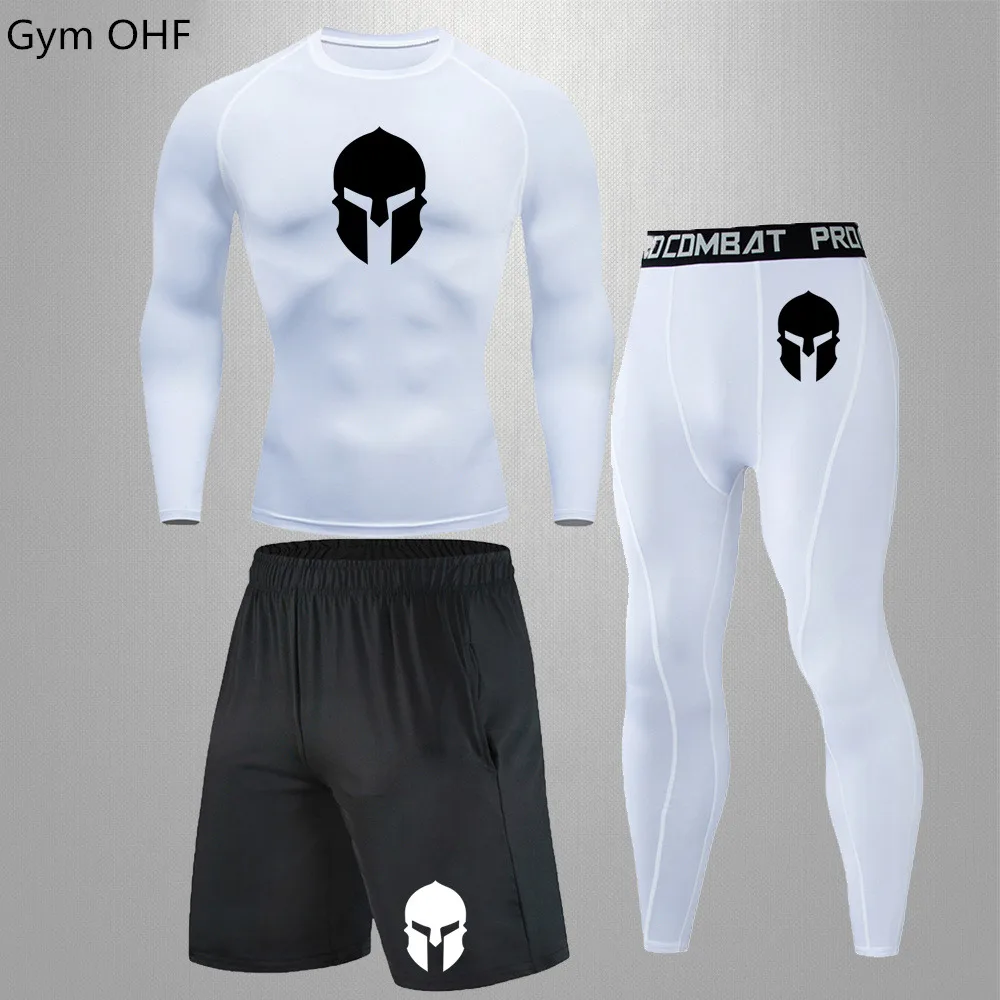 

Spartan Superhero Men T Shirts+Shorts Sets Sports Tights Bodybuilding Clothes Gym Fitness Running Jogging Tracksuits Dry Fit