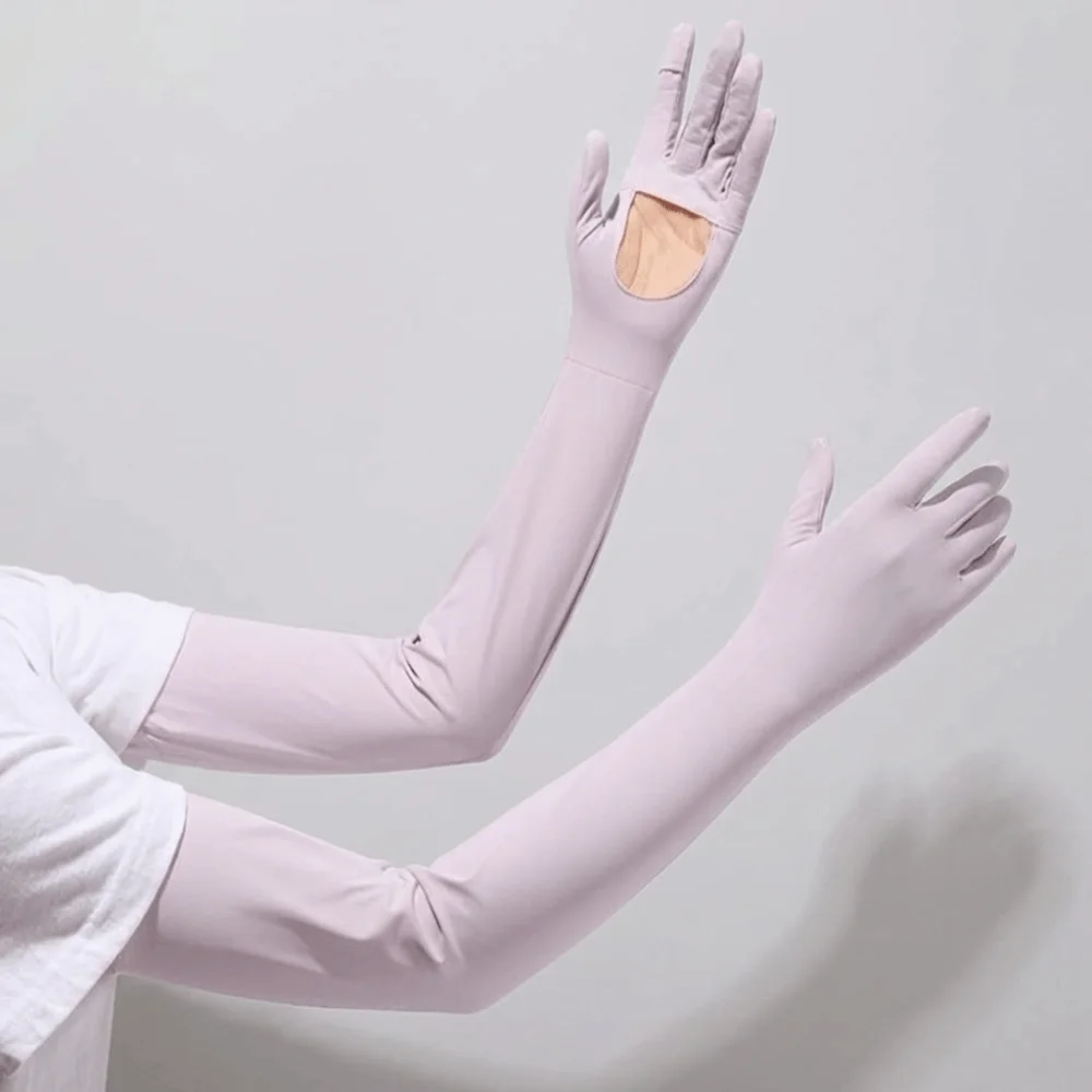 

Thin Solid Color Long Sleeve Sun Protection Flip Sunscreen Sleeve Gloves Quick-drying Cooling Summer Arm Cover Fishing