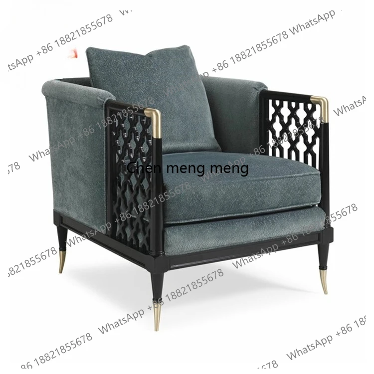 

New Chinese light luxury hollow living room sofa solid wood fabric villa hotel restaurant club reception sofa