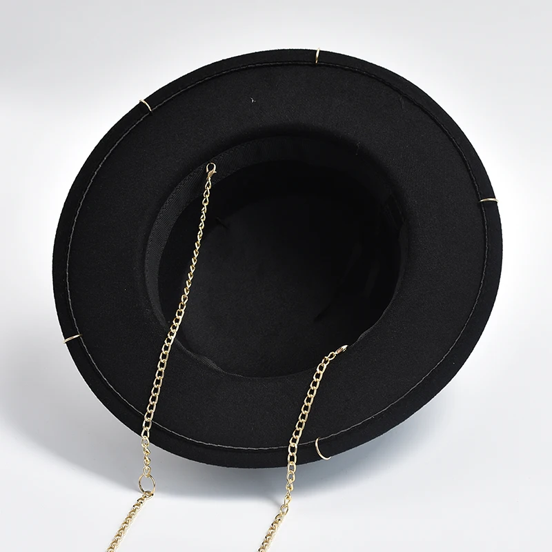 New Fashion Desige Fedora Hat For Women Men Metal Chain Decor Jazz Hat Party Church Caps