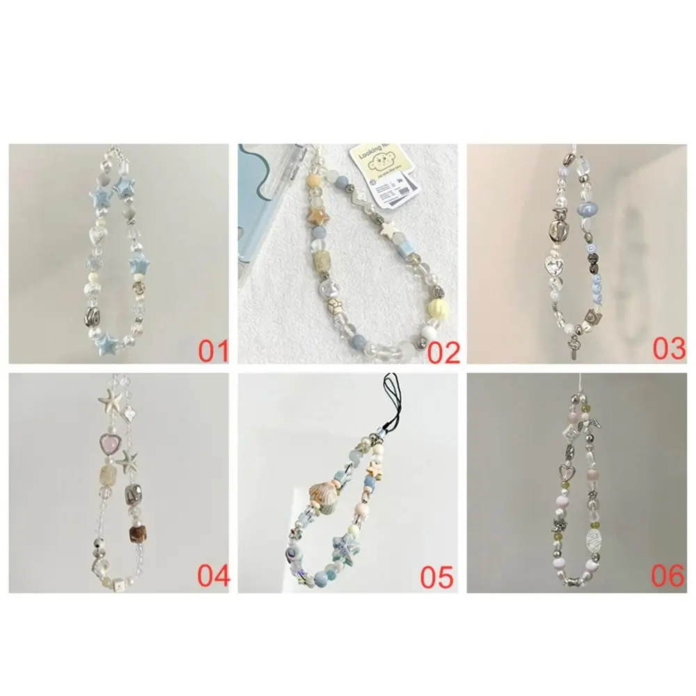 Trendy Pendant Star Pearl Beaded Phone Chain Phone Charms Anti-Lost Phone Strap Summer Handmade Mobile Lanyard Women Girls