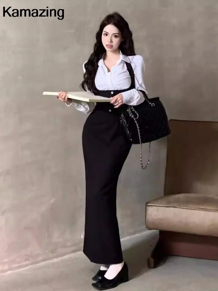 Y2K 3-piece Set Women Crop Coat Blazer White Shirt Halter Sleeveless Bodycon Midi Dress Autumn New Female Korean Chic Outfits