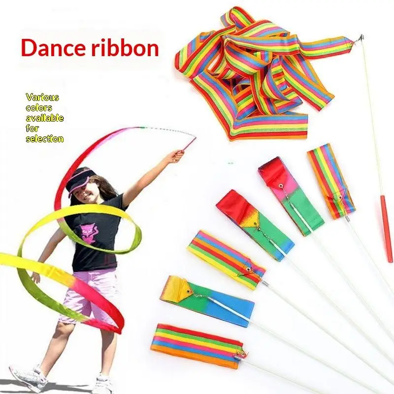 NEW 4m Artistic Gymnastics Ribbon With Rod Colorful Children Dance Ribbon Toys Outdoor Sports Toys Performance Props Kids Gifts