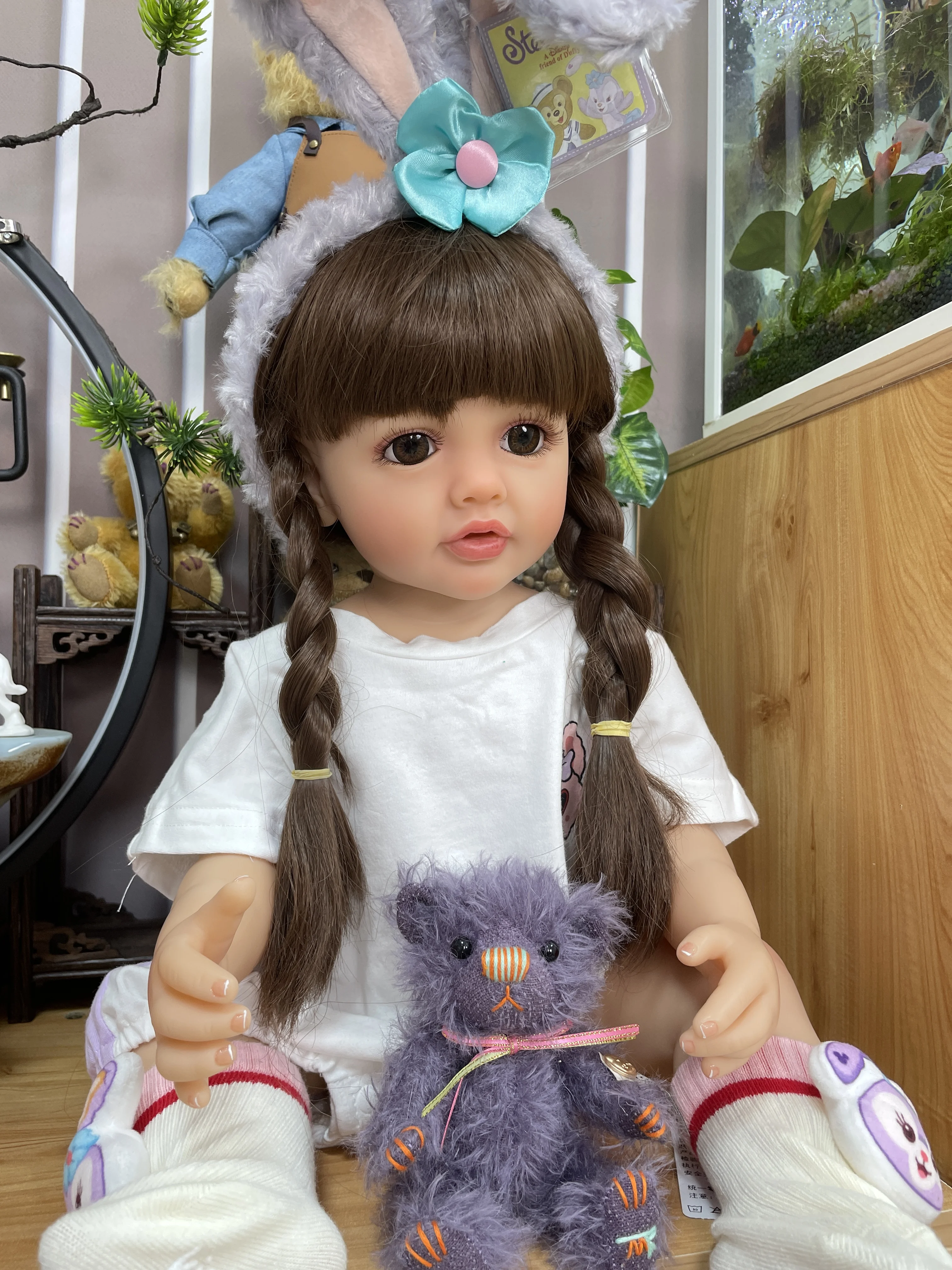 NPK 55CM Full Body Silicone Soft Touch Reborn Toddler Princess Betty with long hair Lifelike Real baby doll